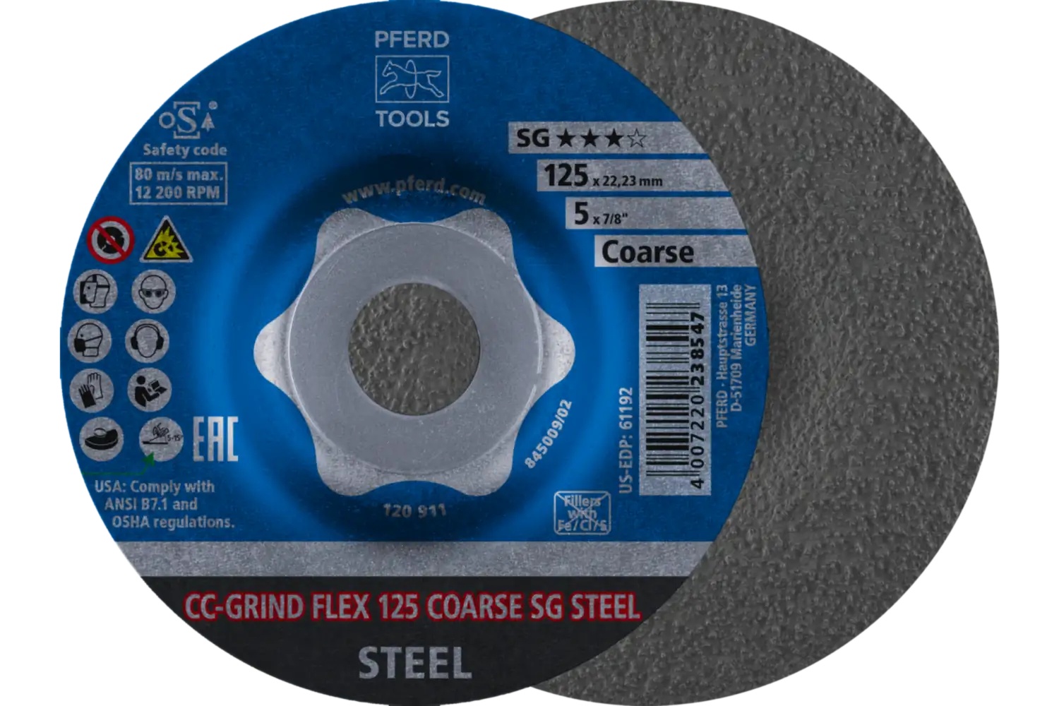 Picture of Pferd Grinding disc, CC-Grind®-Flex, 5" x 7/8, SG Steel, Coarse, Ceramic